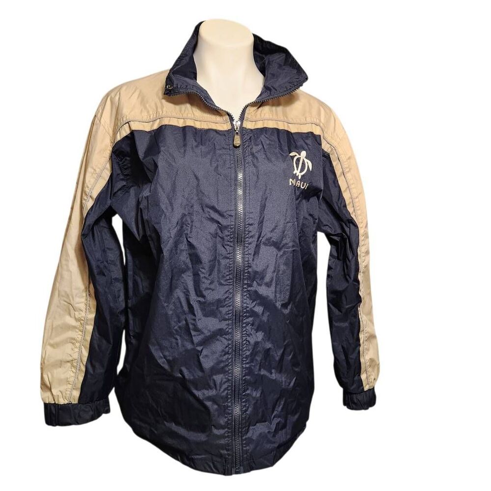 GoGo Sports Maui turtle‎ jacket windbreaker navy tan medium